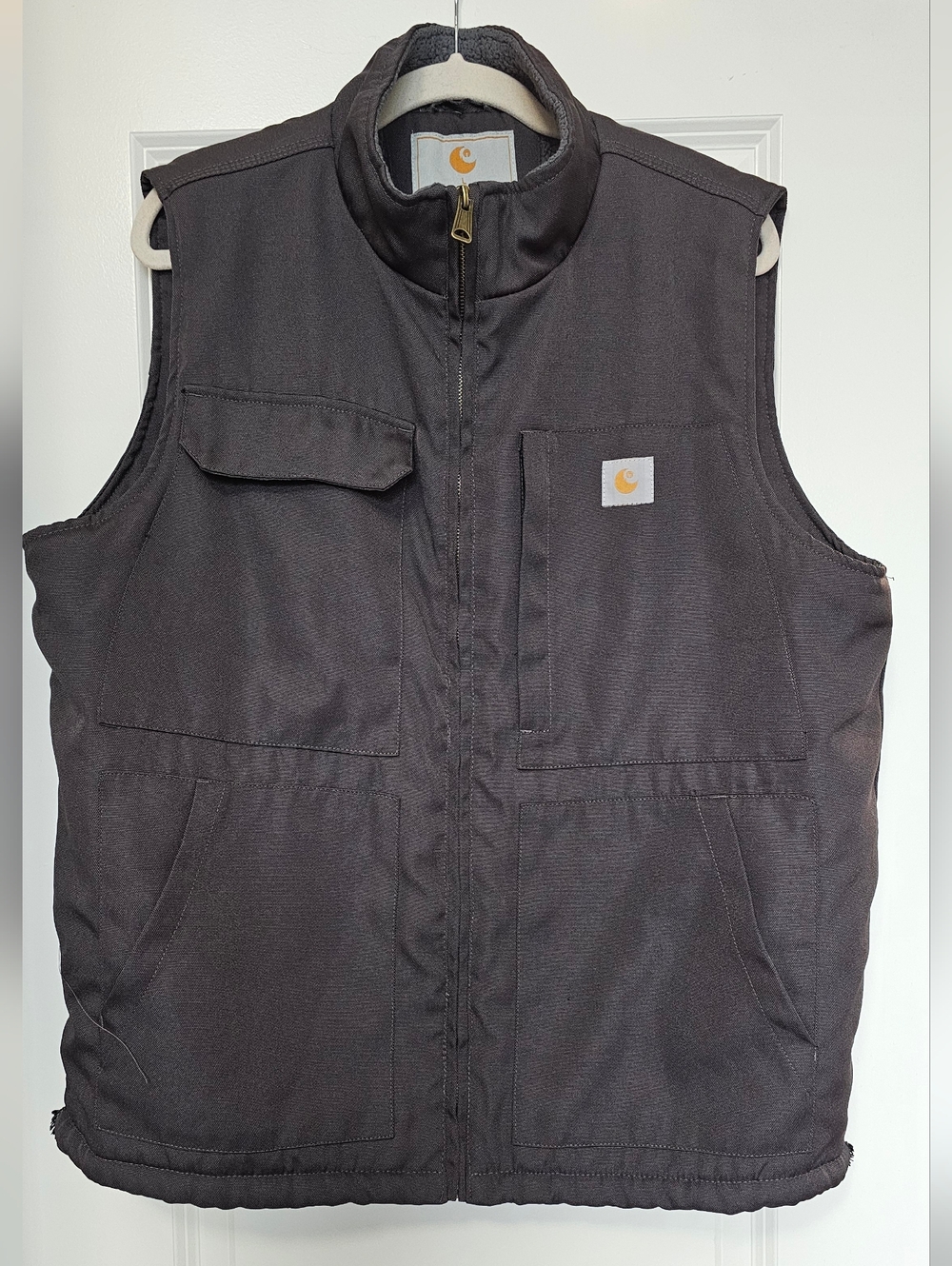 Terramar Fleece Lined Work Vest Brown Canvas Utility Size L Outdoor Gorpcore